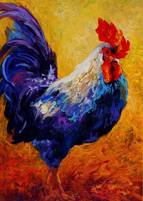 Rooster Greeting Card featuring the painting Indy - Rooster by Marion Rose