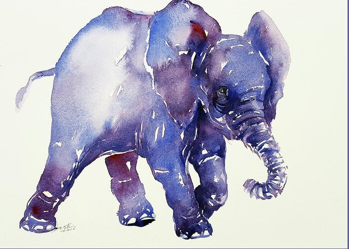 Elephant Greeting Card featuring the painting Inky Blue Elephant by Arti Chauhan