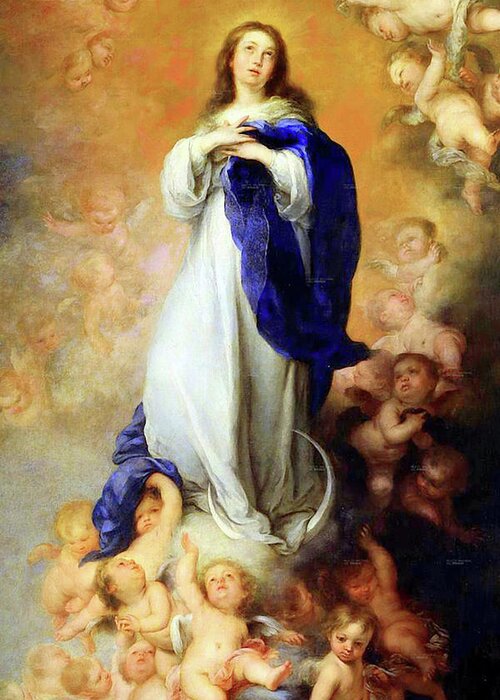 Nicaragua Greeting Card featuring the mixed media Inmaculada Concepcion - Nicaragua - Immaculate Conception Patron Saint by Bartolome Esteban Murillo