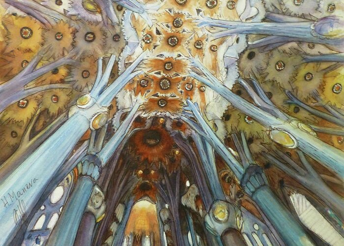 Inner Sagrada Familia Greeting Card featuring the painting Inner Sagrada Familia II by Henrieta Maneva