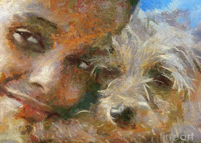 Dog Greeting Card featuring the painting Innocent love by Dragica Micki Fortuna