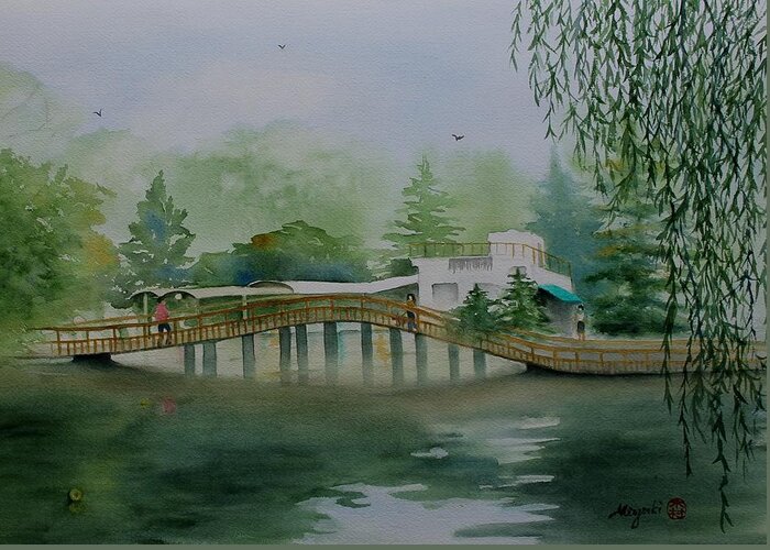 Japan Greeting Card featuring the painting Inokashira Bridge in Summer by Kelly Miyuki Kimura