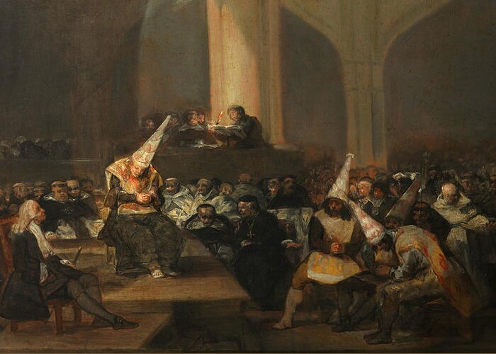 Spanish Art Greeting Card featuring the painting Inquisition Scene by Francisco Goya