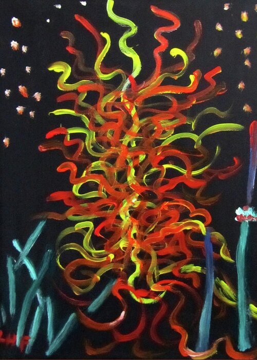 Abstract Greeting Card featuring the painting Inspired by Chihuly by Linda Feinberg