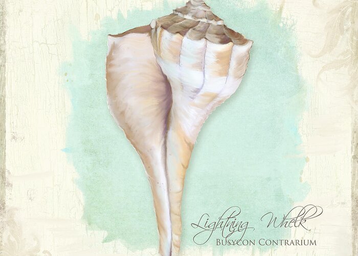 Lightning Whelk Shell Greeting Card featuring the painting Inspired Coast VII - Lightning Whelk Shell on Board by Audrey Jeanne Roberts