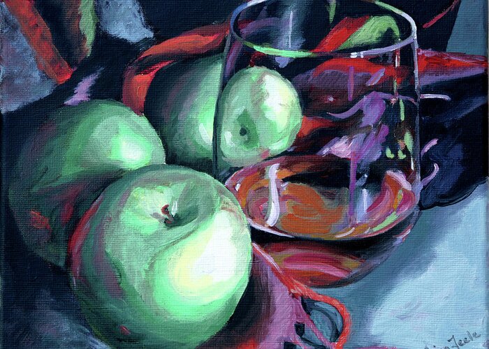Green Apples Greeting Card featuring the painting Intent by Trina Teele