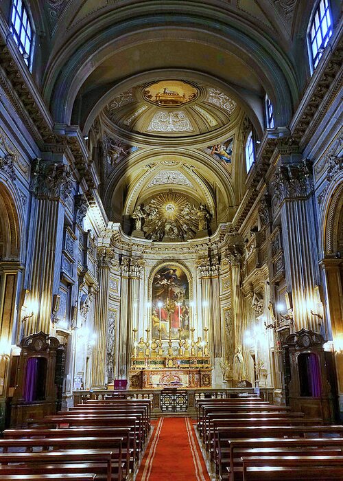 Church Greeting Card featuring the photograph Interior View Of Santi Vincenzo e Anastasio a Fontana di Trevi In Rome Italy by Rick Rosenshein