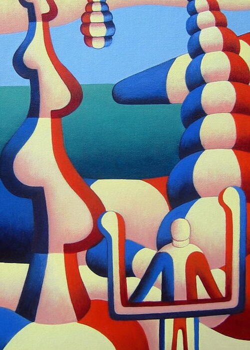 International Greeting Card featuring the painting International Landscape with figure and musical note by Alan Kenny