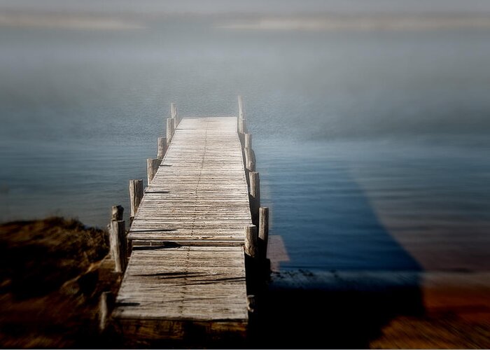 Dock Greeting Card featuring the photograph Into The Fog by Cathy Kovarik