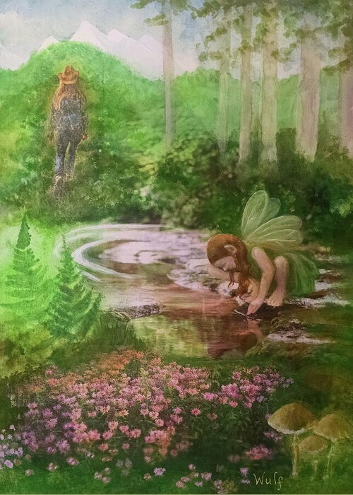 Faery Greeting Card featuring the mixed media Into the Hollow Hills by Bernadette Wulf