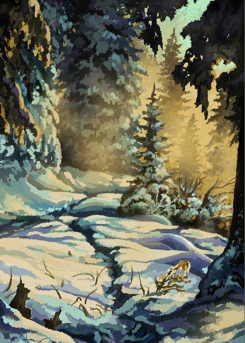 Winter Greeting Card featuring the painting Into the Myst by Hans Neuhart