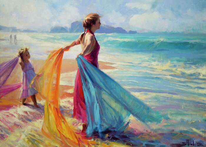 Coast Greeting Card featuring the painting Into the Surf by Steve Henderson