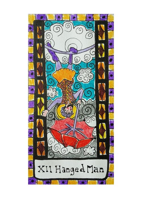 Tarot Greeting Card featuring the drawing Intuitive Catalyst Card - Hanged Man by Corey Habbas