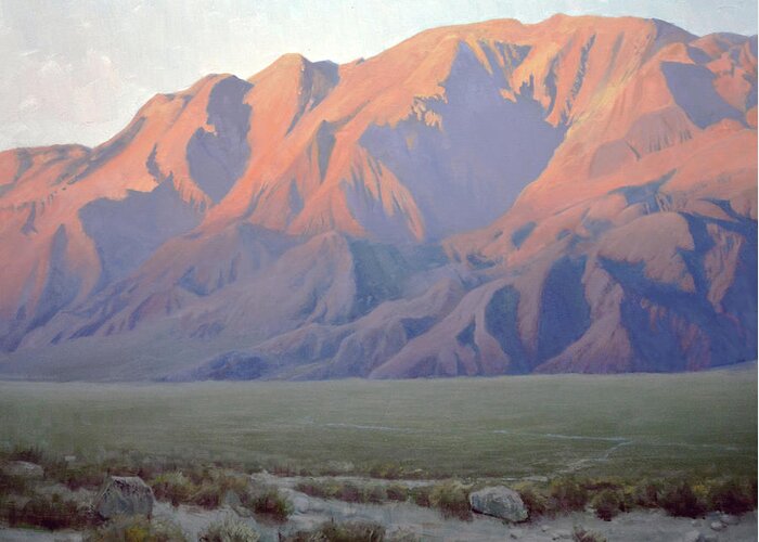 California Landscape Greeting Card featuring the painting Inyo Mountains at Sunset by Armand Cabrera