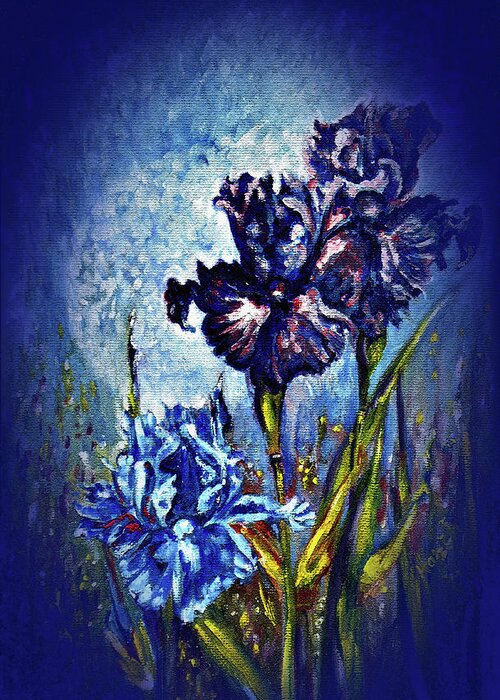 Flowers Greeting Card featuring the painting Iris by Harsh Malik