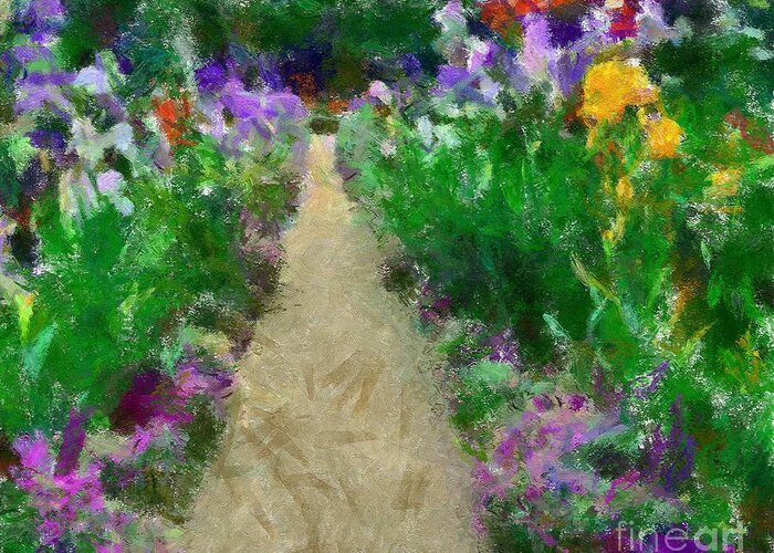Landscapes Greeting Card featuring the painting Iris Time in Giverny by Dragica Micki Fortuna