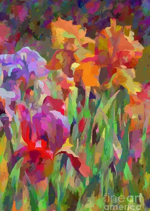 Abstract Art Greeting Card featuring the painting Irises 1 by Dragica Micki Fortuna