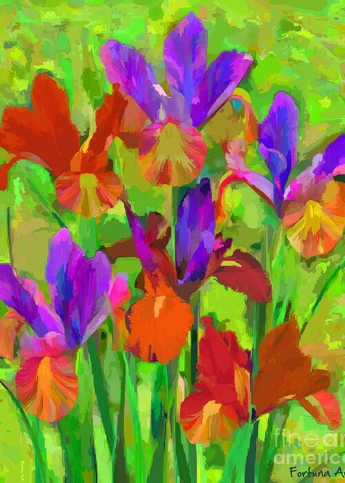 Abstract Art Greeting Card featuring the digital art Irises 3 by Dragica Micki Fortuna