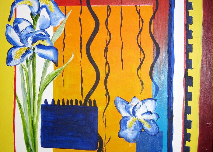 Flowers Greeting Card featuring the painting Irises by Carole Johnson