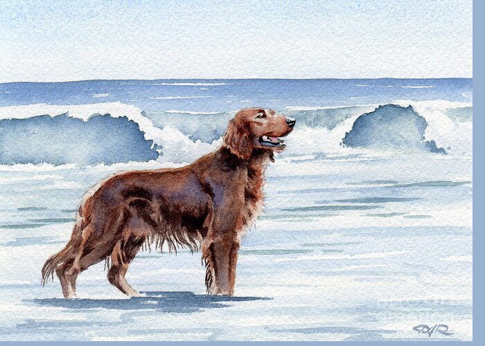 Irish Greeting Card featuring the painting Irish Setter at the Beach by David Rogers