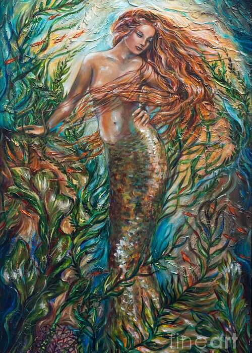 Latino Mermaid Greeting Card featuring the painting Isabella by Linda Olsen
