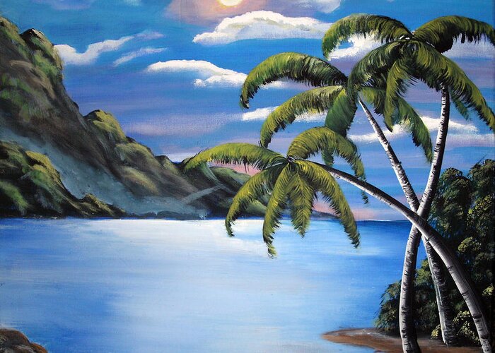 Island Greeting Card featuring the painting Island Night Glow by Luis F Rodriguez