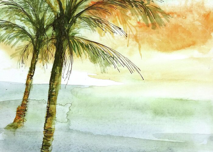 Original Watercolors Greeting Card featuring the painting Island Sunset II by Chris Paschke