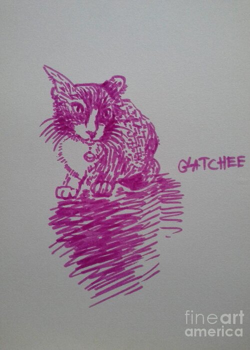 Cat Greeting Card featuring the drawing It has a cat named GATchee by Sukalya Chearanantana