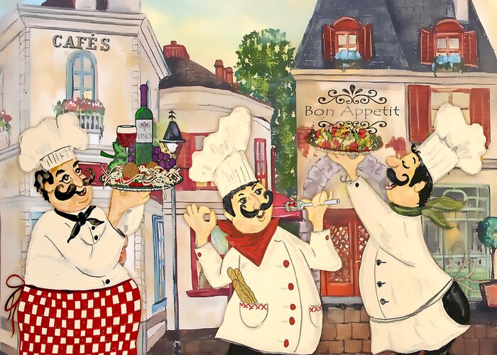 French Greeting Card featuring the painting Italian Chefs-JP3042 by Jean Plout