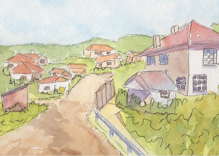 Watercolor Greeting Card featuring the painting Italian Village by Marcy Brennan