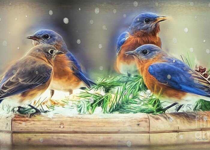 Bluebird Greeting Card featuring the painting It's A Family Affair by Tina LeCour