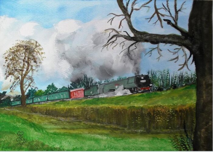 Steam Train Greeting Card featuring the painting It's all uphill to Scotland by Carole Robins