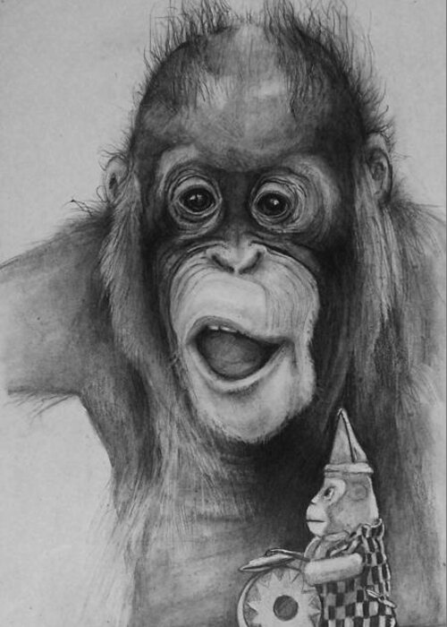 Primate Greeting Card featuring the drawing Ive Always Wanted One of Those by Jean Cormier
