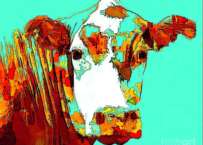 Cow Greeting Card featuring the photograph Turquoise Cow by Joyce Creswell