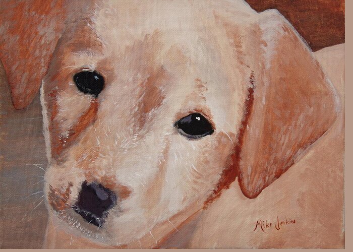 Puppy Greeting Card featuring the painting Ivory by Mike Jenkins