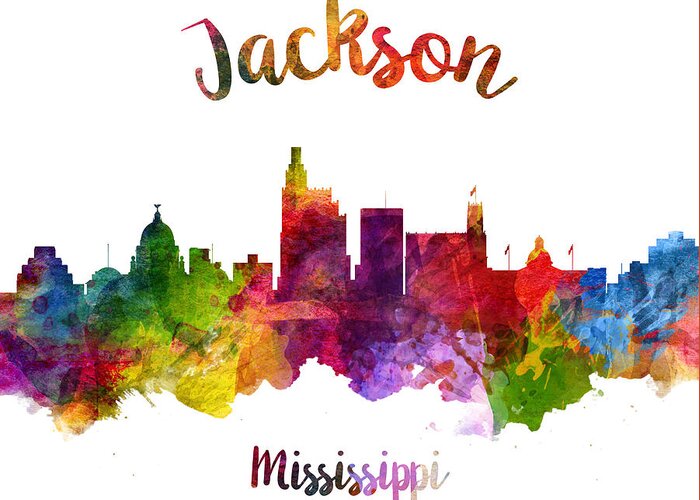 Jackson Greeting Card featuring the painting Jackson Mississippi Skyline 23 by Aged Pixel