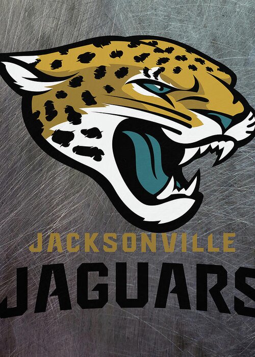 Jacksonville Jaguars Greeting Card featuring the mixed media Jacksonville Jaguars on an abraded steel texture by Movie Poster Prints