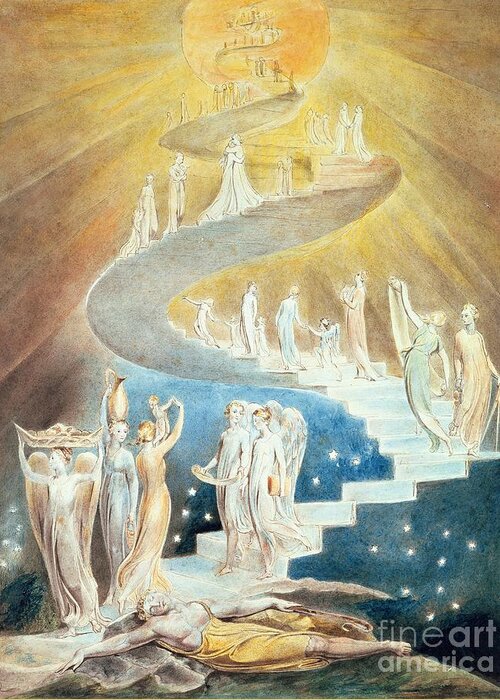 Jacobs Ladder Greeting Card featuring the painting Jacobs Ladder by William Blake