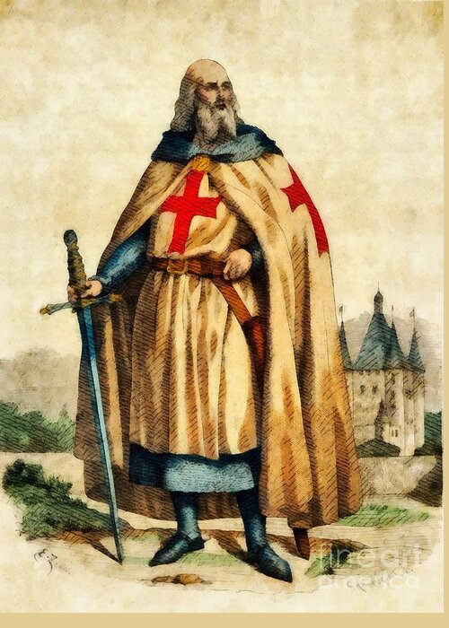 Freemason Greeting Card featuring the painting Jacques De Molay, Last Grand Master of the Knights Templar by Esoterica Art Agency