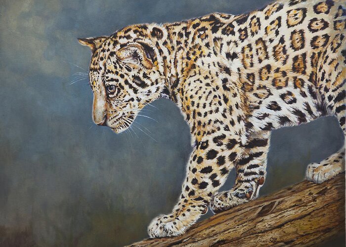 Painting Greeting Card featuring the painting Jaguar Cub by Portraits By NC