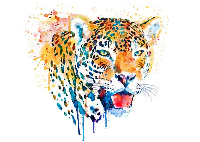 Marian Voicu Greeting Card featuring the painting Jaguar Head by Marian Voicu
