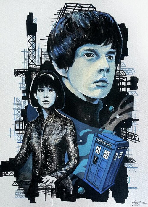 Dr Who Tom Carlton Art Greeting Card featuring the painting Jamie and Zoe by Tom Carlton