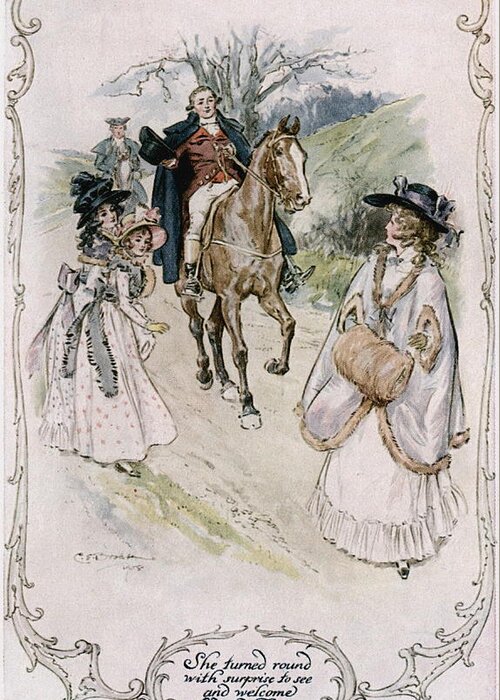 Horse Greeting Card featuring the painting Jane Austen She Turned With Surprise by Charles Edmund Brock