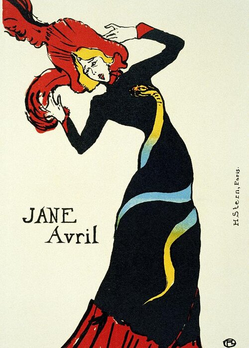 Vintage Greeting Card featuring the mixed media Jane Avril - French Dancer 1 - Vintage Advertising Poster by Studio Grafiikka