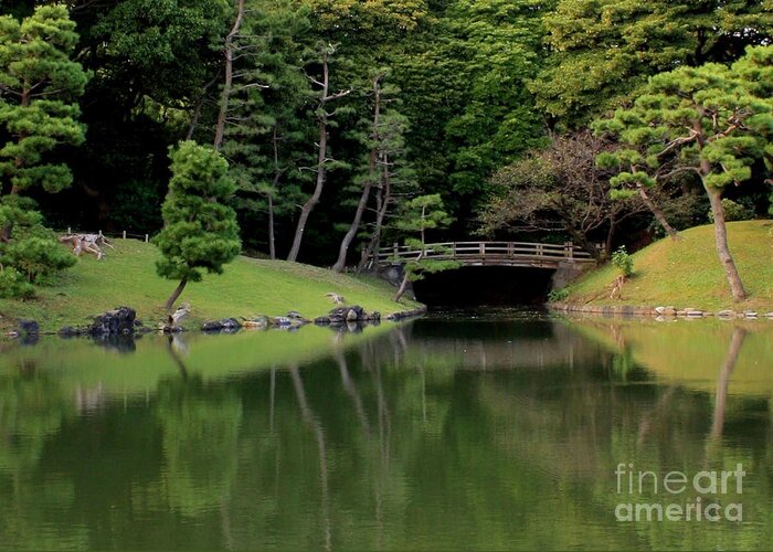 Japanese Bridge Greeting Card featuring the photograph Japanese Garden Bridge Reflection by Carol Groenen