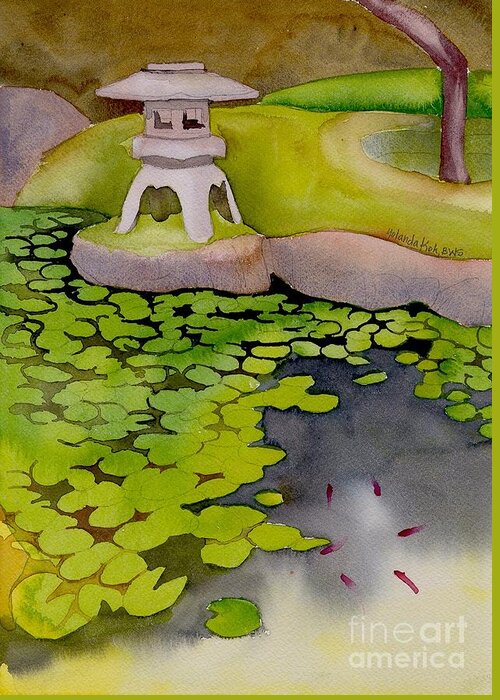 Japanese Greeting Card featuring the painting Japanese Garden by Yolanda Koh