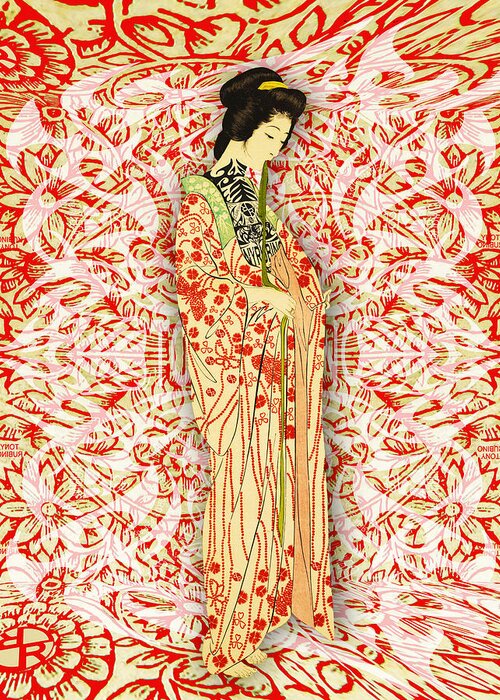 Japan Greeting Card featuring the mixed media Japanese Woman Rise Dressing by Tony Rubino