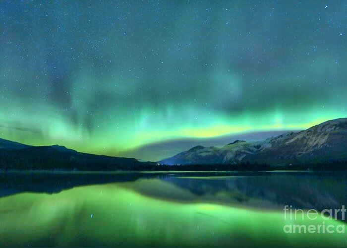 Northern Lights Greeting Card featuring the photograph Jasper Shades Of Green by Adam Jewell