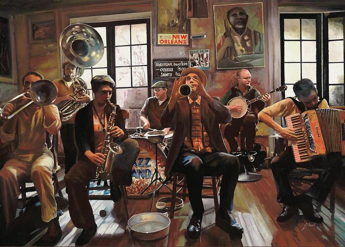 Jazz Greeting Card featuring the painting Jazz A 7 by Guido Borelli
