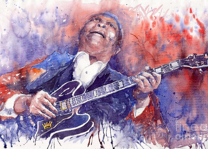 Jazz Greeting Card featuring the painting Jazz B B King 05 Red by Yuriy Shevchuk